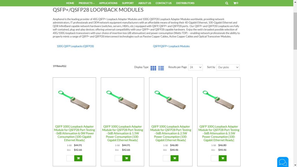 Do I select the QSFP Plus Loopback Adapter or the QSFP28 Loopback Adapter Module