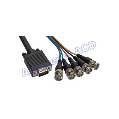 Gray VGA / SVGA to 5-BNC Breakout Cable - HD15 Male to 5 BNC Male (RGBHV) Gray VGA / SVGA to 5-BNC Breakout Cable - HD15 Male to 5 BNC Male (RGBHV)