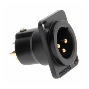 3-Pin XLR Male Panel Mount Connector - Amphenol AC3MMDZB-AU - Solder Type (Black + Gold Contacts)
