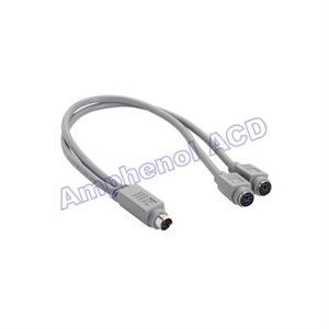 Amphenol CS-DNMIN6M6F0-001.3 Premium 6-pin Mini DIN 6 (MD6) Y Cable - Mini-DIN 6 Male to 2x Mini-DIN 6 Female 1.3ft