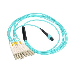 MTP / MPO (QSFP) to (4) Duplex LC Breakout 10G / 40G OM3 Multimode 50 / 125 OFNP Fiber Optic Splitter Cable (40GBASE-SR4) - MTP / MPO Female to (4) Duplex LC Male - 5m (16.4')