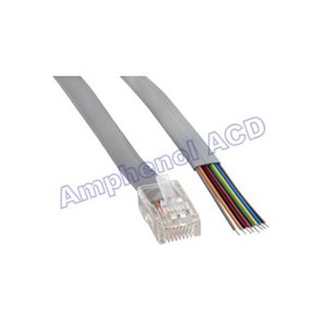 Amphenol MP-5FRJ45UNNS-001 Flat Silver Satin Modular Cables Plug to Tinned End, RJ45 (8 conductor) 1ft